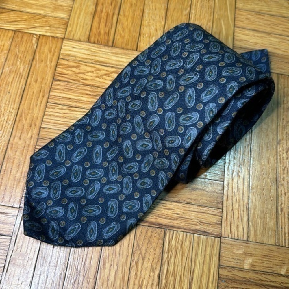 80s Christian Dior Monsieur 100% Silk Blue Abstract Pattern Wide Necktie‎